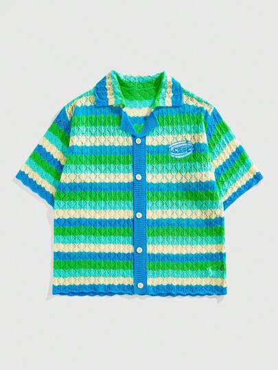 Camisa holgada de punto para hombre, parte superior de punto de manga corta