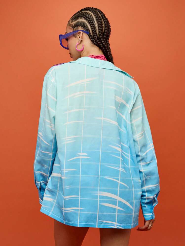 SUMWON WOMEN Anime Inspired Graphic Print Button Down Blouse