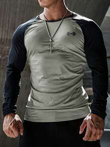 Manfinity Sport Corelite Men Colour Block Raglan Sleeve Sports Tee - Grey - View 3