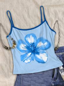 SHEIN Tween Girls French Blue Angel Statue Floral Watercolor Blue Seashell Positioning Graphic Color Block Camisole Vintage Retro Style Casual Vacation Cute Y2K Coconut Girl Boho Vacation Springbreak Brunch-Ready Babyblue Girls Trip Neon Beach Vibes Bohemian Hippie Music Festival Suitable For Summer Tween Girl Slim Fit Casual Athleisure Cami 3 Pieces Set