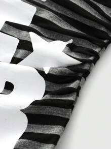 ROMWE J-Fashion 大码女款 Y2K 条纹标语和星星印花褶饰抹胸上衣 - 深灰色 - 查看 4