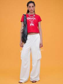 COUREZ Baggy Fit Cargo Tie Trousers /Y2K Summer Bottoms Vintage - White - View 2