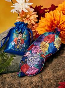 Frida Kahlo X SHEIN 1 pieza Antifaz para los ojos con estampado floral, hecho de tela de satén suave con alta opacidad, diseño lujoso y de moda