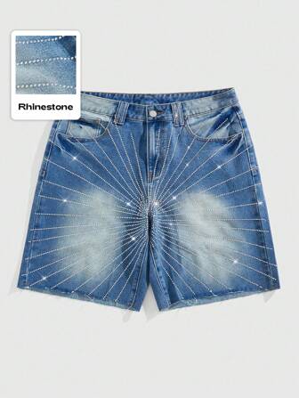 Street Life Men's Street Life Fashion Rhinestone Decor Casual Summer Denim Shorts With Pockets And Belt Loops