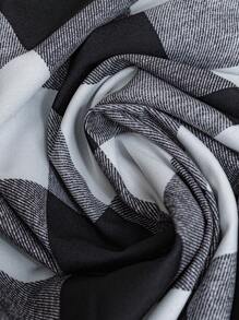 EMERY ROSE Vestido de mujer de tallas grandes de manga corta a cuadros en blanco y negro, para verano - Blanco y Negro - Ver 6