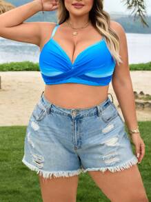 SHEIN CURVE+ Plus Size Women Ombre Gradients Printed Swimwear Top