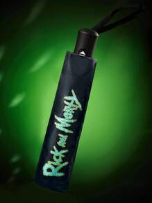 Rick and Morty X SHEIN 1pc Cartoon Character Pattern Printed Automatic Opening And Closing Umbrella With Sun Protection Function, Suitable For School, Work, Outings, And Daily Use, Designed For College Students, High School Students, And Women, Rick,Morty,Portal Gun‌,Green Portal, - Multicolor - View 4