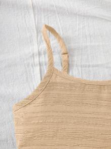 SHEIN Vestido sin mangas holgado de textura color caqui para bebé niña en vacaciones de verano - Caqui - Ver 8