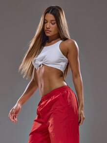 MUSERA Knot Front Round Neck Tank Top Fall - White - View 3