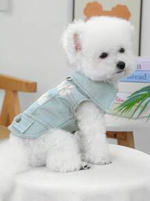 PETSIN 1pc Universal Pet Dog "Mama's Bestie" Cute & Fashion Embroidery Pattern Casual Pullover Jacket, Leash Attachable - Blue - View 5