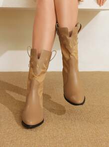 Styleloop Women's Embroidered Pattern Western Boots, Suitable For Summer Vacation, Bohemian, Music Festival, Party Outfits - Apricot - View 6