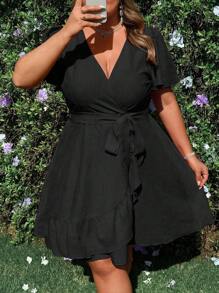 Flirla Rotes Lässig Kleid in Große Größen, Sommer, Alltag, Campus-Stil, Strandurlaub, modischer Lässig-Stil - Schwarz - Übersicht 3