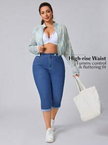 Flexra Plus Size Women Stretchable Blue Denim 7/8 Length Casual Pants  Summer Outfits For Women Festival Outfits  Women Clothing Casual Capri Jeans