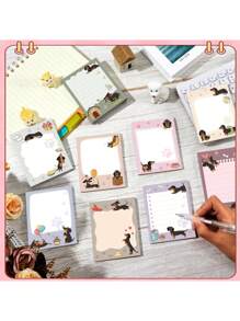 SHEIN 9 Pads 450 Pages Dachshund Sticky Notes 3.15 X 3.94 Inches Cute Self Sticky Note Pads Colored Adhesive Notepad For Memo Reminder Journal Studying Office Home Dachshund Gifts For Women - Multicolor - View 4