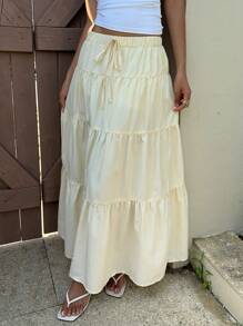 Muchica Butter Yellow Striped Long Skirt, Women 's Vacation Outfits