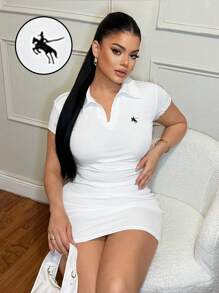 SHEIN SXY Collared Simple Casual Business Embroidered Dress, Women Short Dresses Summer, Women Clothes, Women Summer Clothing, Women Casual Dress, Summer Dresses For Women, Business Casual Woman, Going Out Tops Women, Old Money, Teacher For Women, White Mini Dress, White Polo Dress, White Bodycon Dress, Teacher - White - View 4
