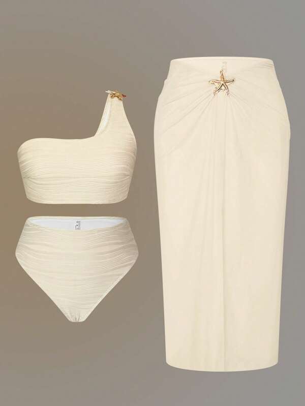 Swim Oasis 1 pieza Vestido de playa de 3 piezas de gasa de color sólido para mujer de talla grande, perfecto para la playa y las vacaciones