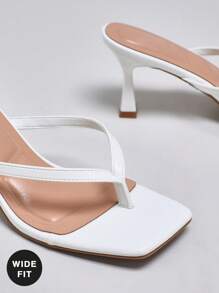 SHUZIA Wide-Fit Women Comfortable Kitten Heel Square Toe Thong Heeled Sandals - White - View 4