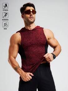 Manfinity Acti Log 男士撞色拼接连帽运动上衣压缩衣 - 紅色 - 查看 8