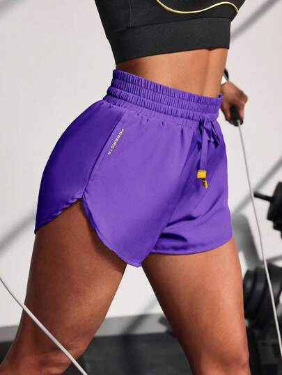 Powerista 字母印花抽绳腰休闲运动短裤健身短裤