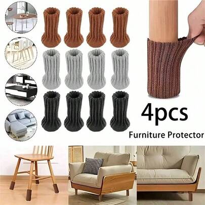 4 件针织桌腿袜，保护您的地板和家具，布艺桌椅腿袜羊毛高弹地板保护套防滑椅腿脚袜家具套套装，适用于直径，针织家具垫
