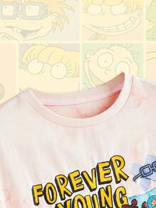 Nick 90's X ROMWE T-shirt ampia da donna con collo a giro, in stile tie-dye, con divertente motivo a cartoni animati