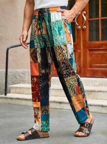 Manfinity VCAY 男士休闲松紧腰印花户外沙滩裤 - 彩色 - 查看 2