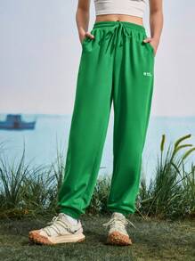 In My Nature Women's Green Elastic Waist Drawstring Summer Outdoor Sports Pants With Pockets,Women's Fall & Winter Outdoor Pants