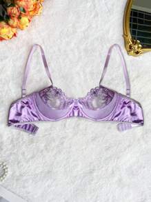 SHEIN 1 Áo ngực không dây bằng lụa giả thêu hoa màu tím dành cho nữ - Màu tím - Xem 1