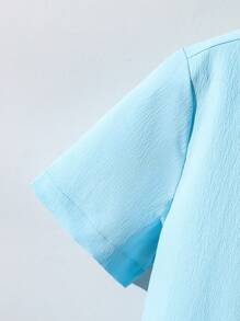 SHEIN 2件套青少年男孩夏季休闲纯色衬衫和短裤套装