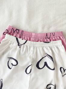 4pcs/Set Young Girl Heart Print Turndown Collar Faux Silk Casual Home Set With Shorts Satain Heart Print Pajamas Sets Girls Clothes Set Teen Girl Shirts Summer Sets Blind Box Pride