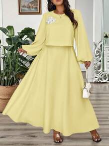 Elenzga Set da 2 pezzi da donna taglie forti, elegante gonna lunga a-line con collo plissettato e maniche a palloncino. Versatile per l'uso quotidiano, confortevole e adatta per occasioni diverse come Capodanno, festival musicali, San Valentino, Ringraziamento, Natale, Ognissanti, Pasqua, carnevale, raduni casual, vacanze al mare, picnic al parco, pendolarismo, shopping, ecc. Tessuto di qualità, design distintivo, molto attraente.
