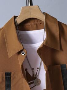 3 件套男童休闲翻领工装背心和短袖 T 恤和口袋工装裤春夏三件套服装 - 咖啡棕 - 查看 5