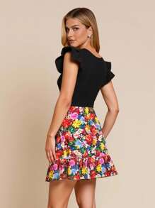 SHEIN Clasi Women Round Neck Floral Printed Color Block Spring Dress,Summer Dresses For Women