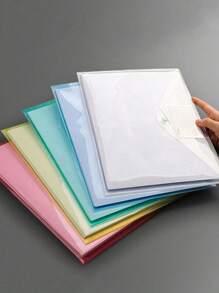 SHEIN 1 Peça/5 Peças/10 Peças Conjunto, Cores Aleatórias, Pasta Transparente À Prova D'água com Bolsa de Etiqueta, Bolsa de Arquivo, Bolsa de Armazenamento Transparente A4, Suprimentos de Escritório e Bolsa de Informações, Adequada para Organizador de Arquivos Escolares, de Escritório e Empresariais - Multicolorido - Visão 1