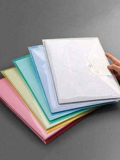 SHEIN 1 Piece/5 Pieces/10 Pieces Set, Random Color, Transparent Waterproof Folder With Label Bag, File Bag, Transparent A4 Storage Bag, Office Supplies And Information Bag, Suitable For School, Office, And Business File Organizer