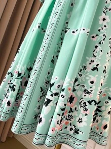 SHEIN Unity 大码女式V领短袖系腰连衣裙