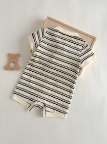 Loomiva Baby Boy Colorful Striped Knit Soft Collar Romper Shorts,Versatile And Comfortable Summer Polo Newborn Unisex - Multicolor - View 2