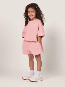 SUMWON Casual Two-Piece Self Love Crew Sweatshirt Shorts Set Loungewear Matching Athletic Outfit Spring Summer Comfy Workout Play Set