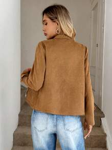 Easowa 大翻領拉鏈開襟機車夾克 - 卡其色 - 查看 2