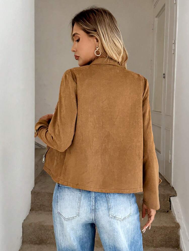 Waterfall Collar Zip Up Moto Jacket