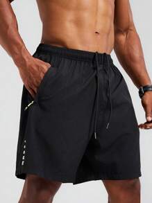 GymBeat 男士松紧腰抽绳黑色夏季运动短裤健身服跑步短裤 - 黑色 - 查看 1