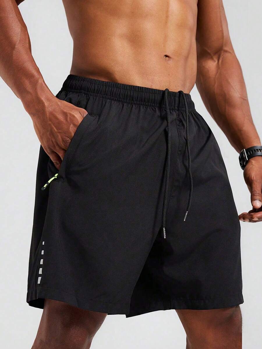 GymBeat 男士松紧腰抽绳黑色夏季运动短裤健身服跑步短裤 - 黑色 - 查看 1