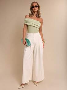 COSMINA Body elegante para mujer con cuello asimétrico y drapeado, para vacaciones, primavera/verano - Gris - Ver 4