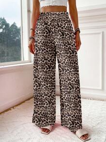 SHEIN VCAY بنطلون نسائي غير رسمي ذو ساقين واسعتين بطبعة نمر ،مناسب للعطلات الصيفية - متعدد الألوان - مشاهدة 5