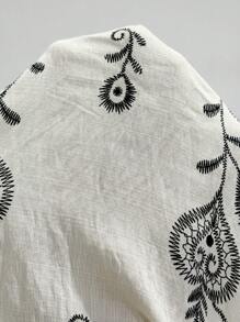 Florisole 波西米亚风盖袖V领蕾丝拼布休闲衬衫 - 杏色 - 查看 5