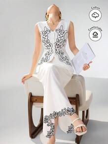 Heiryn Women High Waist Floral Embroidery Hem Long Straight Elegant Skirt