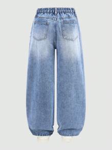 Mirajuku Teenage Boys' Retro American Distressed Straight Leg Denim Jeans, Casual Cargo Style Style, Blue, School, Campus, College Chic Outfits For Autumn/Winter Fall - Light Wash - View 2