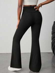 SHEIN Teen Girls' Simple Solid Black High-Waisted Flared Pants For Home, Casual, Outdoor Sports Fall Winter