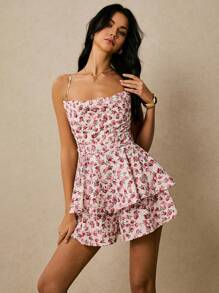 Poéselle 粉色碎花连体裤，女士度假休闲碎花吊带连体裤，适合日常穿着、外出、通勤、约会、度假等场合 - 粉色 - 查看 1